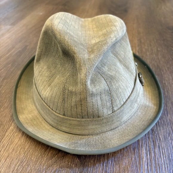 70s Vintage Hush Puppies Fedora Hat 7 1/8 Made in USA Brushed Pigskin Leather - Picture 2 of 8